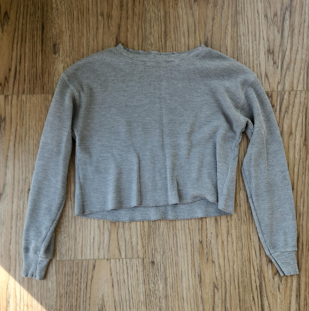 Reformation Jeans Light Gray Waffle Knit Long Sleeve Tee